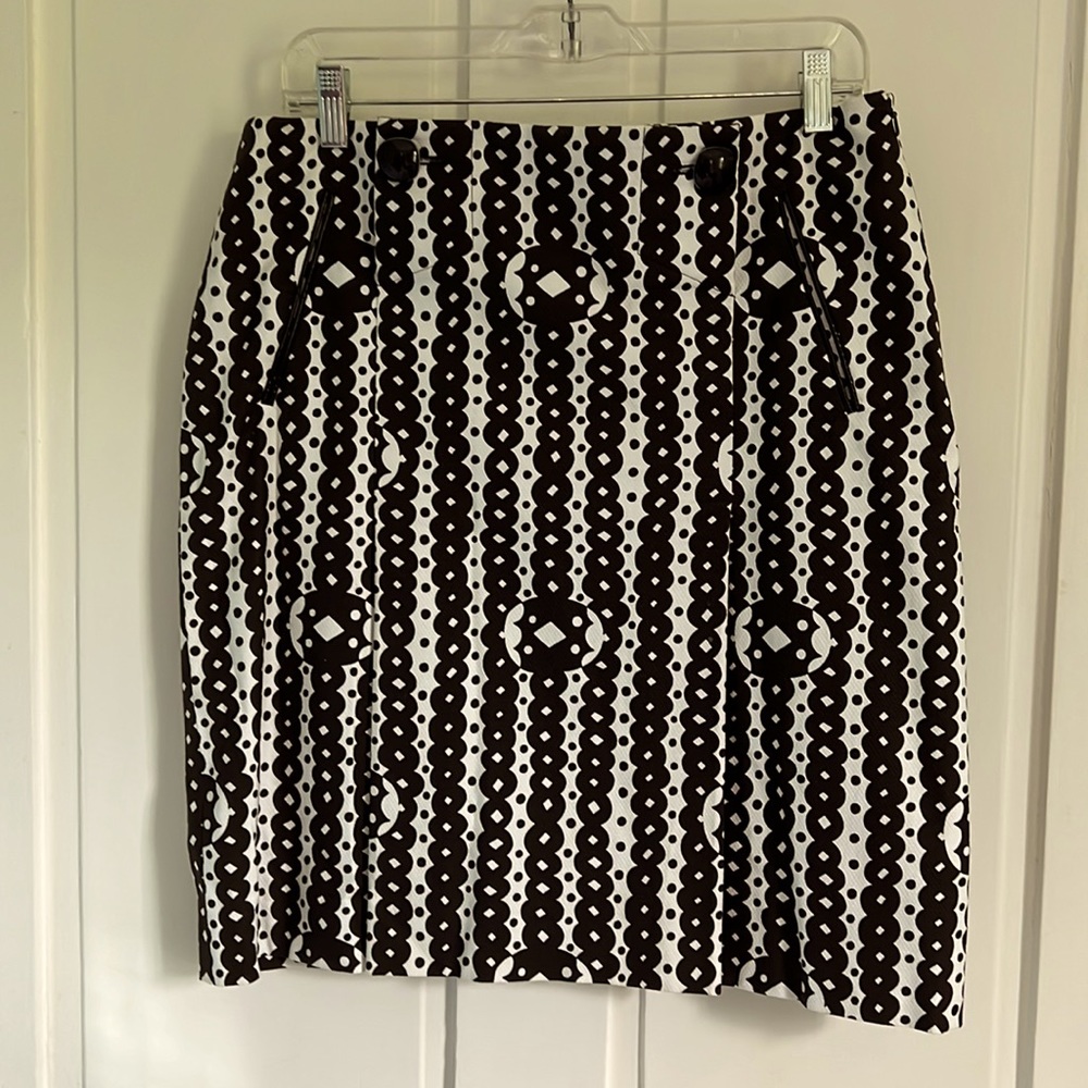Etcetera knee length skirt size 10 brown and white Geo stripe print